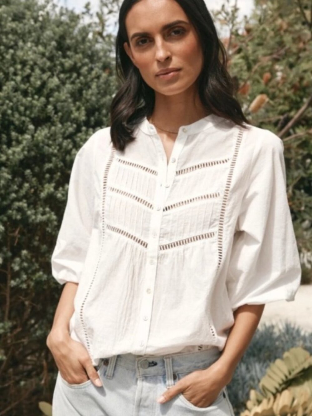 Maye Balloon Sleeve Blouse With Detail 100% Cotton Size Large